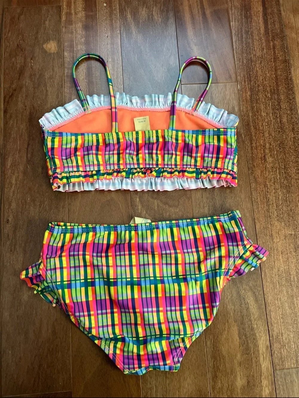Neon Plaid Ruffle Bikini Set - Multicolor